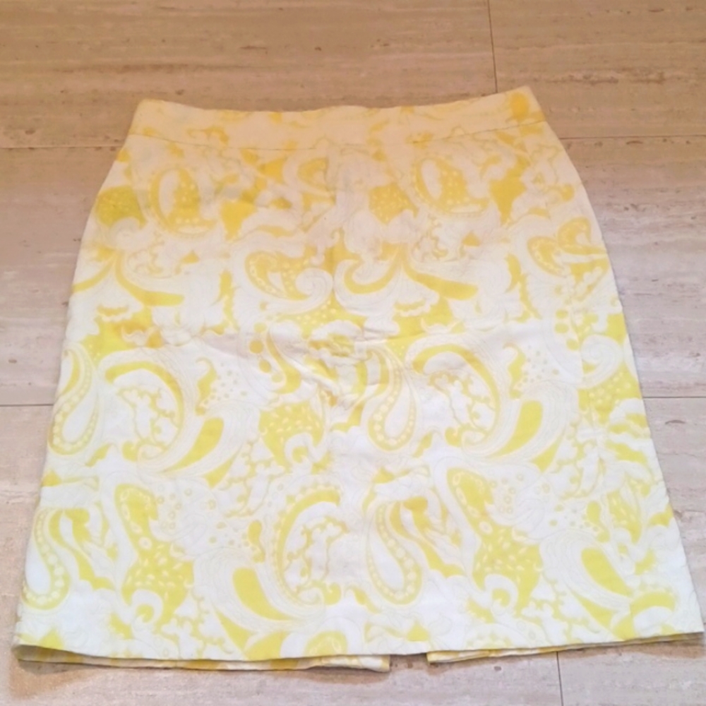 J. Crew Yellow/White Paisley Design Pencil Skirt - Picture 1 of 7